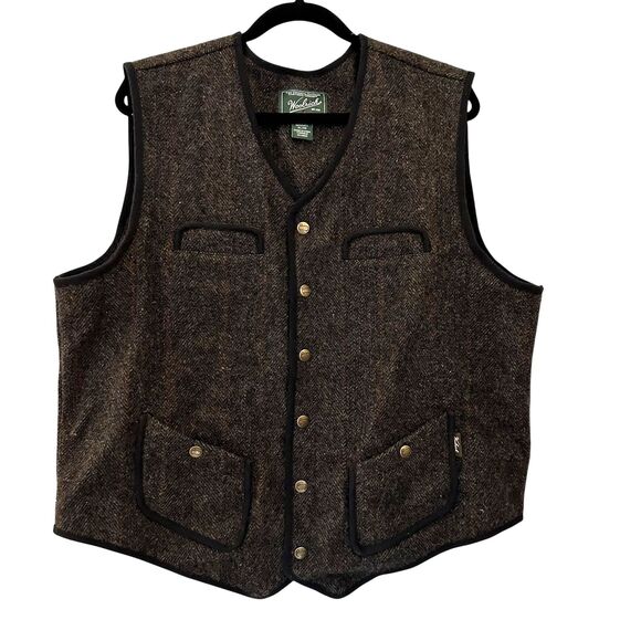 Woolrich Men's Grey Tweed Wool Nylon Blend Preppy Snap Vest Pockets Size XL - Picture 1 of 6